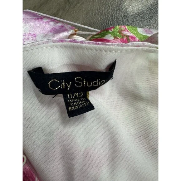 City Studio Juniors' Women's Ivory Floral Cowl Neck Self-Tie Dress Size 11/12 - Picture 12 of 14